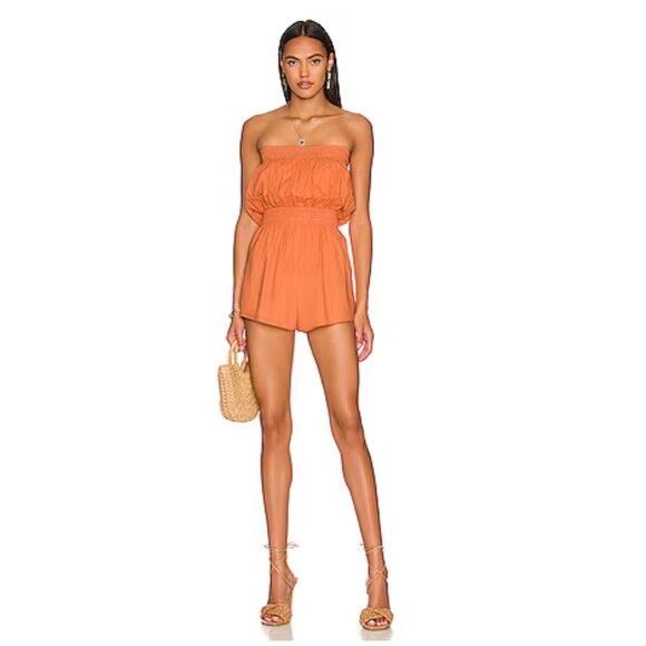 Lovers & Friends Olympia Romper in Peach Size L Vacation Cotton Beach - Picture 1 of 5